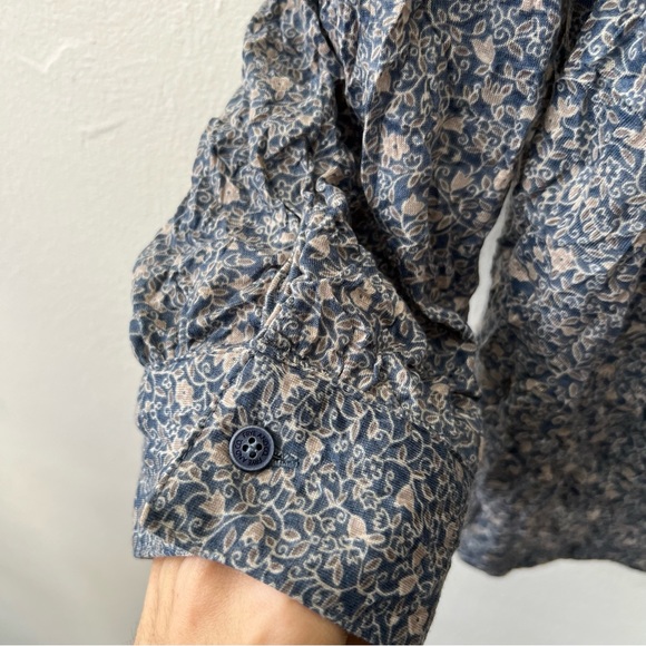 1X Frye And Co Botanical Print Collared Button Down Pleated Flowy Blouse Top - Picture 14 of 15